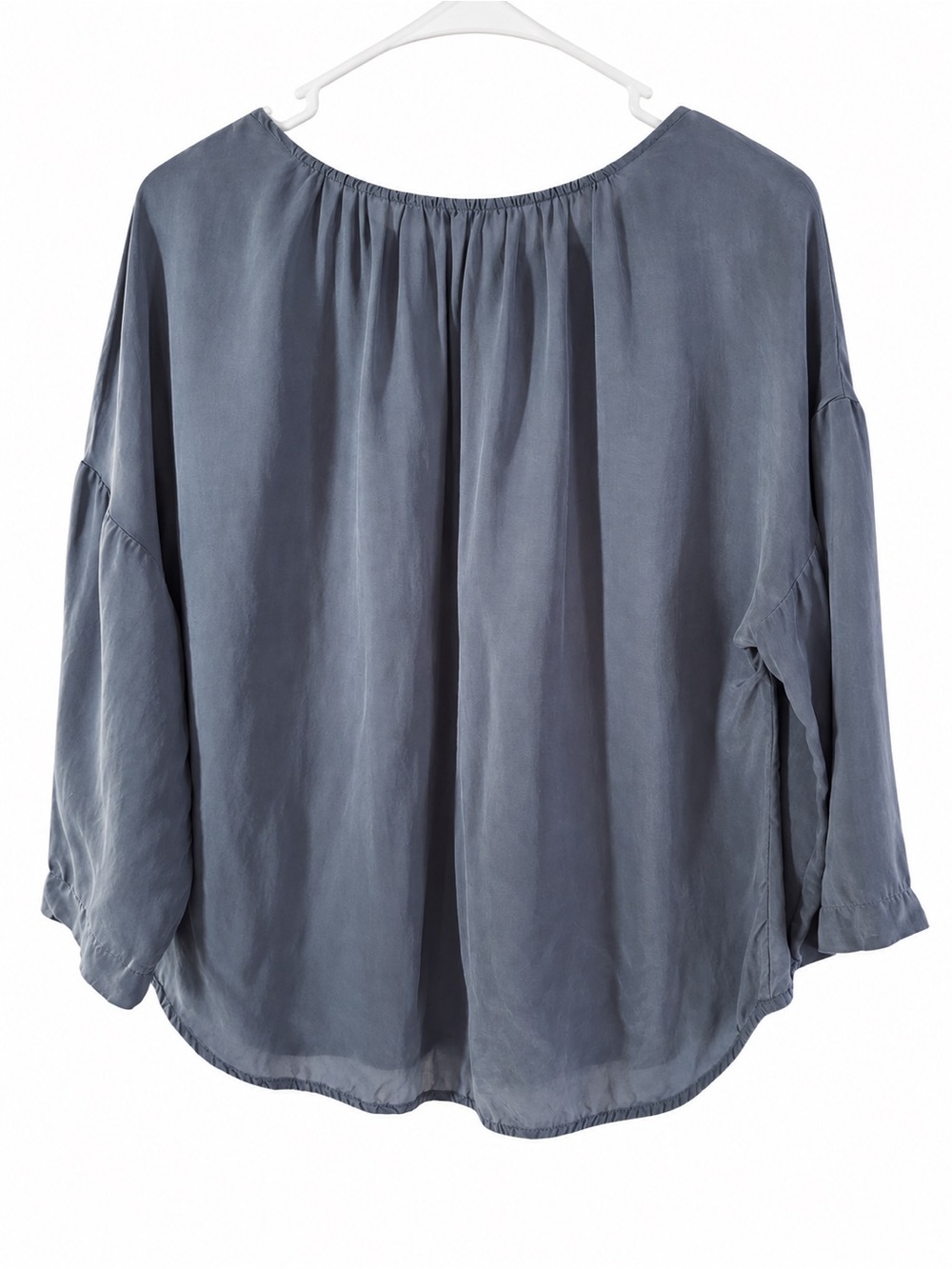 Everlane Ruched Cupro Blouse Size 6 Blue Gray Oversized Minimalist Top - Picture 4 of 5